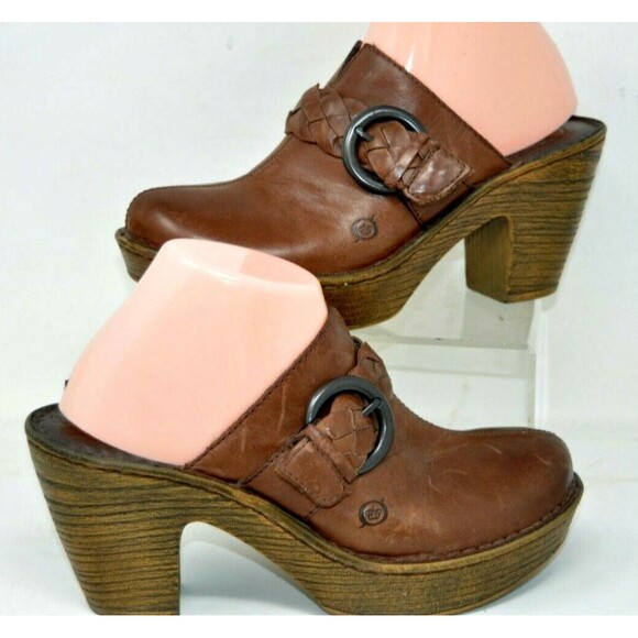 BORN b.o.c. Brown Leather Slip On Mules Clogs Women’s 9 / 40.5 Boho - Picture 3 of 7